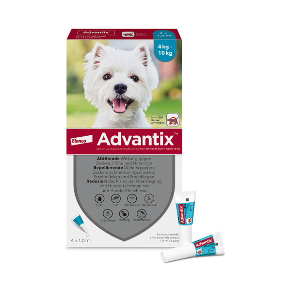 Advantix Spot-On für Hunde von 4 bis 10 kg Körpergewicht gegen Zecken, Flöhe und fliegende Insekten, bis zu 4 Wochen Wirksamkeit