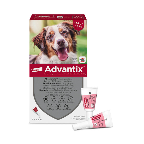 Advantix Spot-On für Hunde von 10 bis 25 kg Körpergewicht gegen Zecken, Flöhe und fliegende Insekten, bis zu 4 Wochen Wirksamkeit