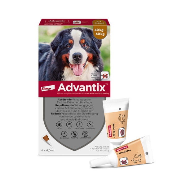 Advantix Spot-On für Hunde bis 60 kg Körpergewicht gegen Zecken, Flöhe und fliegende Insekten, bis zu 4 Wochen Wirksamkeit