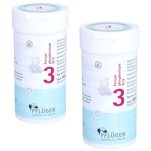 BIOCHEMIE Pflüger 3 Ferrum phosphoricum D 12 Tabl. Set 2x400 Stück